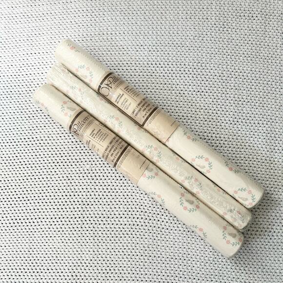 Vintage Collins Aikman Wallcoverings Sitting Bird Floral Wreath 2.5 Bolts Rolls - Picture 7 of 7